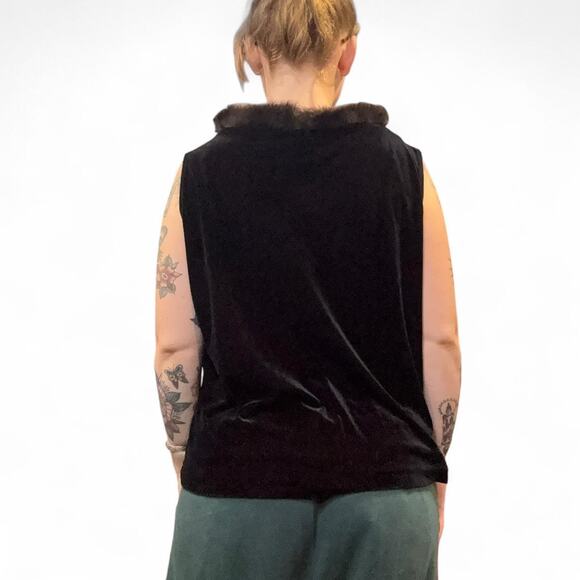 vintage goth velvet sleeveless black top with faux fur collar womens large - Picture 3 of 6